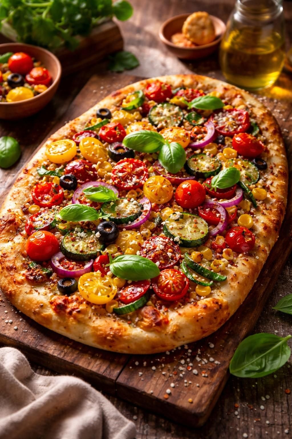 découvrez cette pizza à base de pain croustillant qui met à l'honneur des légumes savoureux pour un plaisir gourmand et sain.